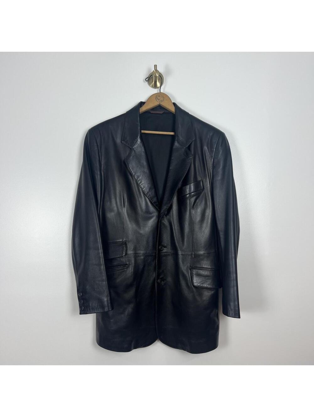 Seraphin Paris Black Leather Blazer Jacket Mens EU 48 /US 38 France Luxury Coat